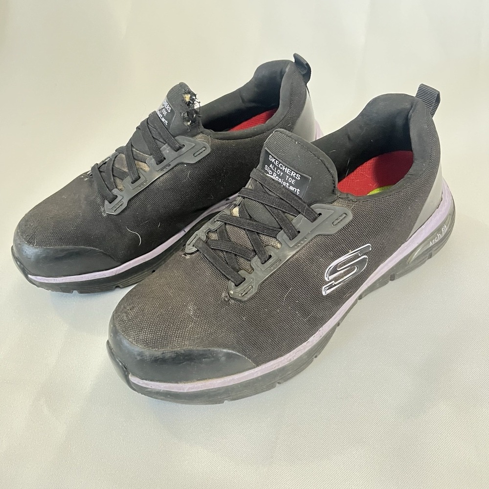 Skechers Arch Fit Slip Resistant Work Shoes Mens 8 108057 Collar Tear Fair